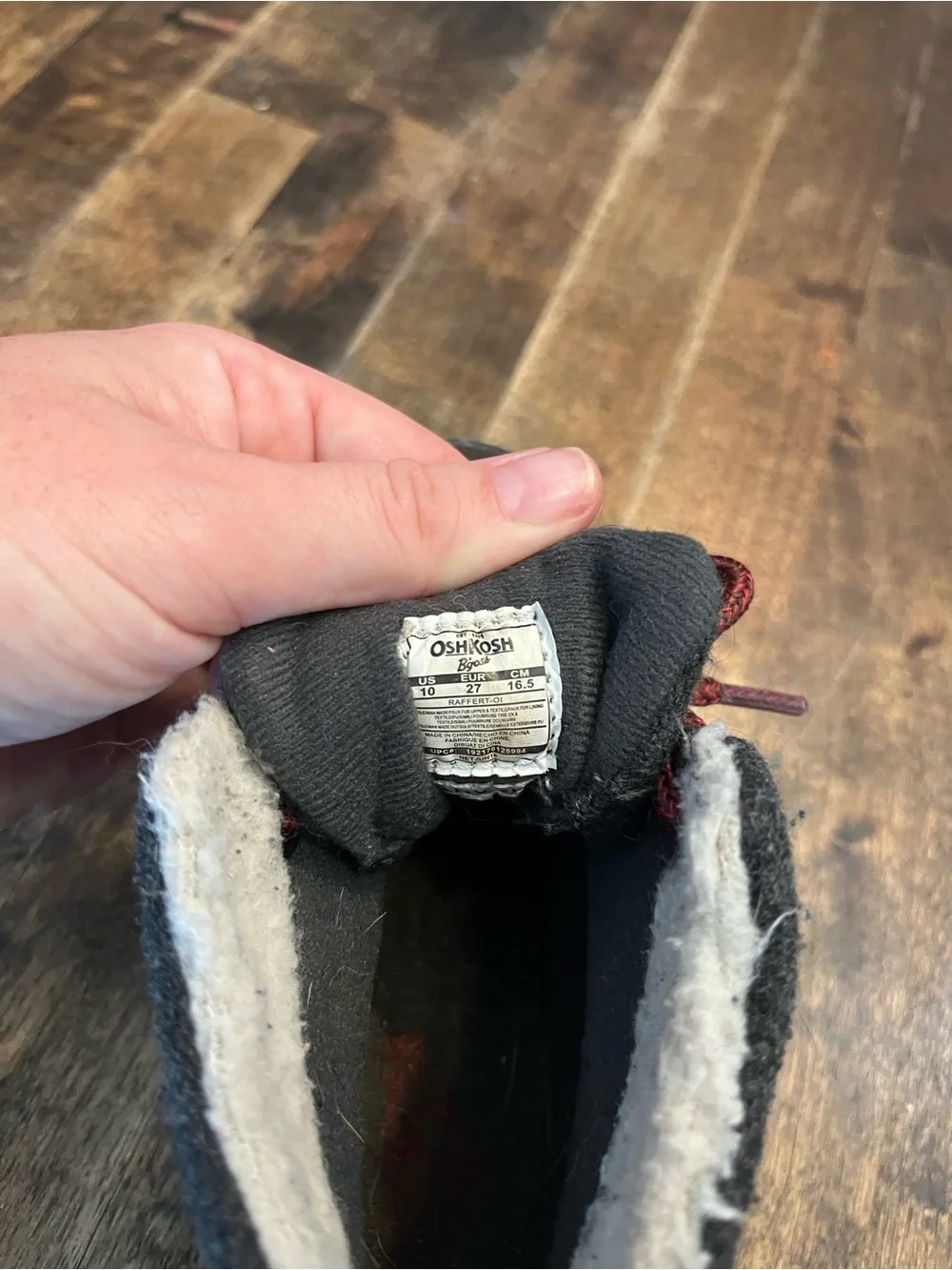 Boys Dark Gray & Red Winter Ankle Boots with Faux Fur Lining size 10